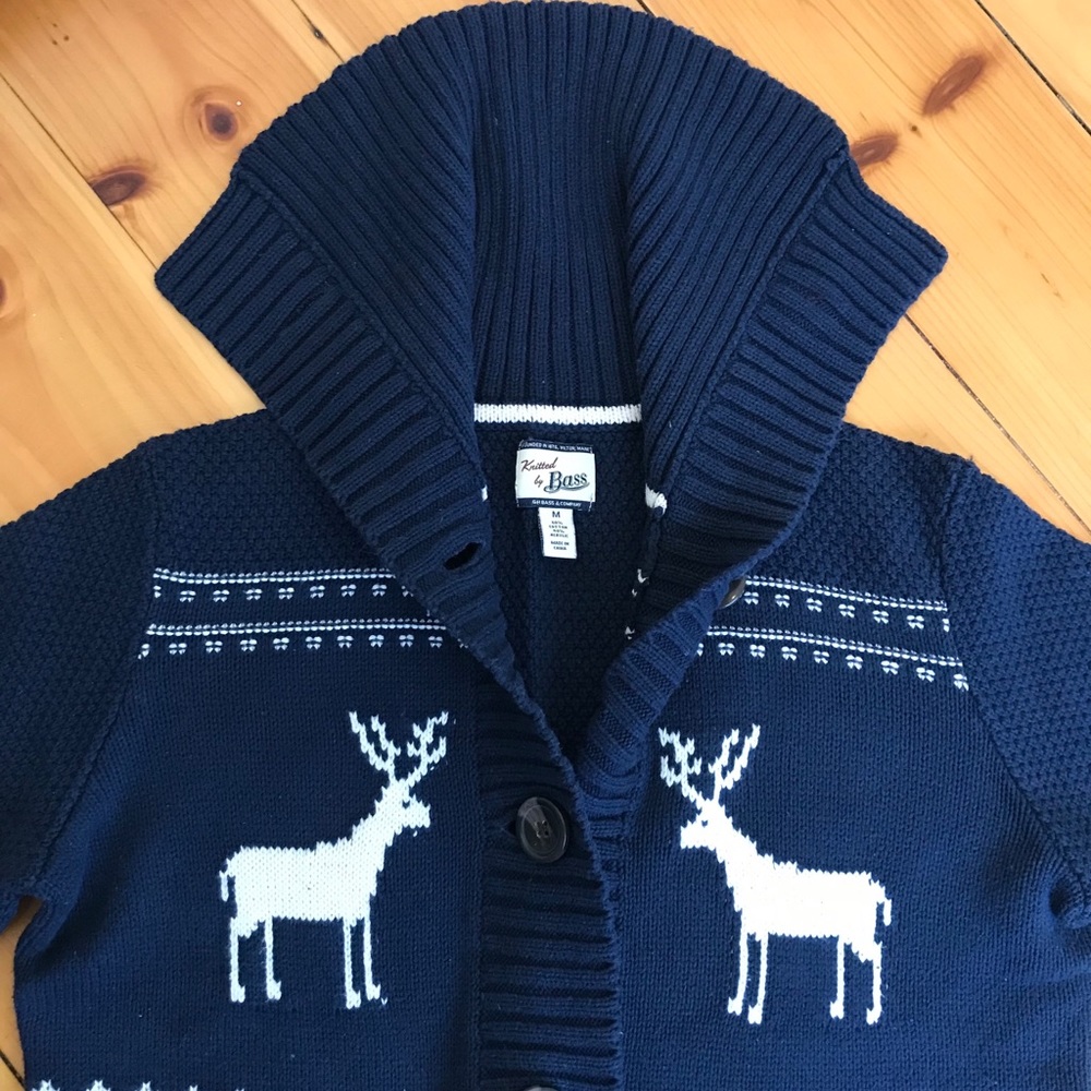 Vintage Bass Button Down Navy Stag Sweater - Picture 5 of 9